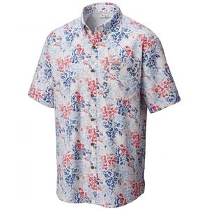 Columbia PFG Fishing Shirt Mens XL White Blue Red Floral Print Omni Shade Logo